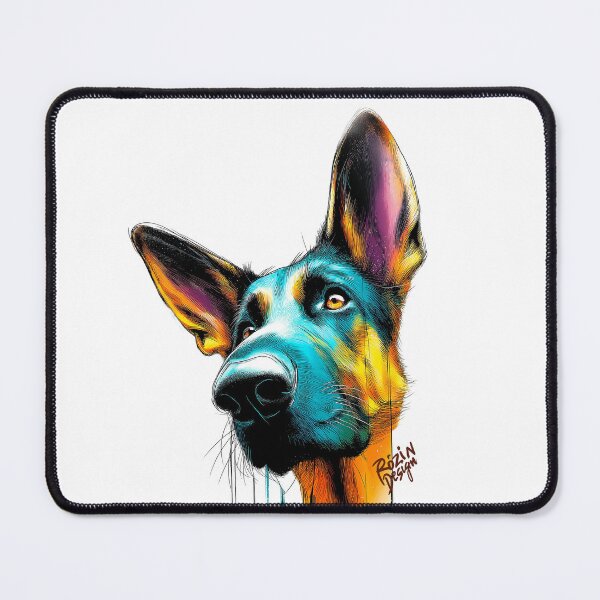 Item preview, German Shepherd Close-Up Portrait – Turquoise Orange Ink Splash Line Art designed and sold by Rozin-Design.