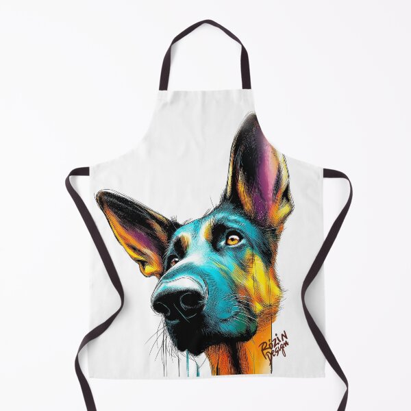 Item preview, German Shepherd Close-Up Portrait – Turquoise Orange Ink Splash Line Art designed and sold by Rozin-Design.