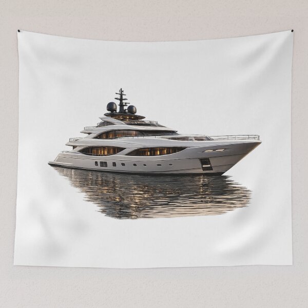 Item preview, Superyate de lujo PNG — Elegante megayate blanco sobre un reflejo en el agua designed and sold by AlexLineArt.