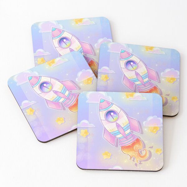 Item preview, Pastel Rocket Dream – Cute Kawaii Space Ship in Cloudy Sky designed and sold by PandiaArts.