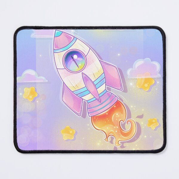 Item preview, Pastel Rocket Dream – Cute Kawaii Space Ship in Cloudy Sky designed and sold by PandiaArts.