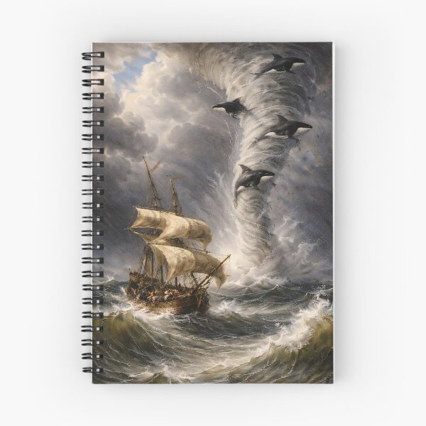 Item preview, The Ship and the Orcan Storm – Inspired by Paintings of Willem van de Velde (1633–1707), who never encountered airborne whales. designed and sold by TheArtsyFrogs.