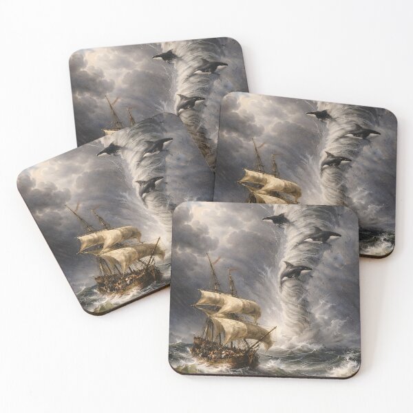 Item preview, The Ship and the Orcan Storm – Inspired by Paintings of Willem van de Velde (1633–1707), who never encountered airborne whales. designed and sold by TheArtsyFrogs.