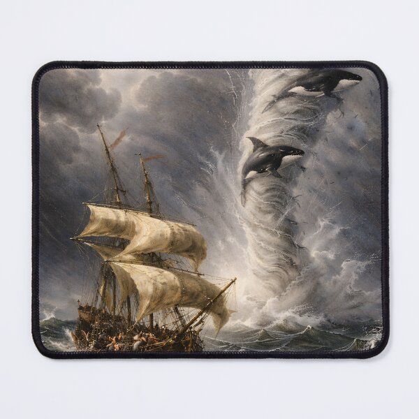 Item preview, The Ship and the Orcan Storm – Inspired by Paintings of Willem van de Velde (1633–1707), who never encountered airborne whales. designed and sold by TheArtsyFrogs.