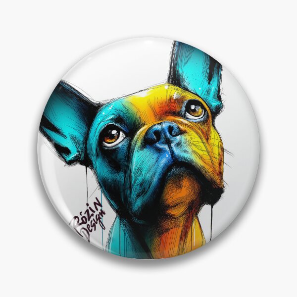 Item preview, French Bulldog Close-Up Portrait – Turquoise Orange Ink Splash Line Art designed and sold by Rozin-Design.