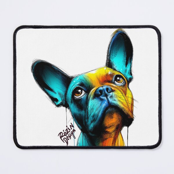 Item preview, French Bulldog Close-Up Portrait – Turquoise Orange Ink Splash Line Art designed and sold by Rozin-Design.