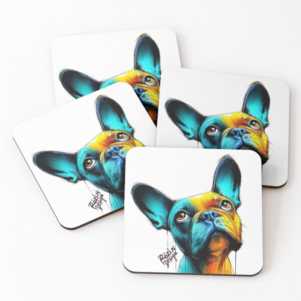 Item preview, French Bulldog Close-Up Portrait – Turquoise Orange Ink Splash Line Art designed and sold by Rozin-Design.