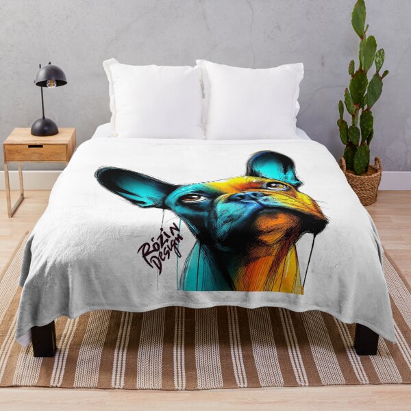 Item preview, French Bulldog Close-Up Portrait – Turquoise Orange Ink Splash Line Art designed and sold by Rozin-Design.