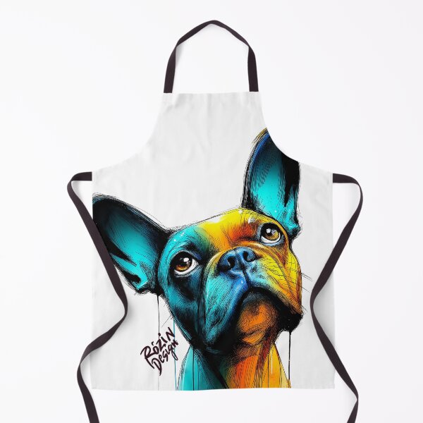 Item preview, French Bulldog Close-Up Portrait – Turquoise Orange Ink Splash Line Art designed and sold by Rozin-Design.