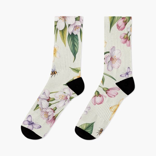 Item preview, Delicate Cherry Blossom Daffodil Butterfly Spring Floral Seamless Pattern designed and sold by Midnight Veil Designs.