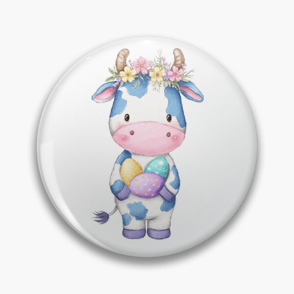 Item preview, Cute Easter Cow with Spring Floral Crown and Pastel Easter Eggs designed and sold by Tw1nsAIArt.