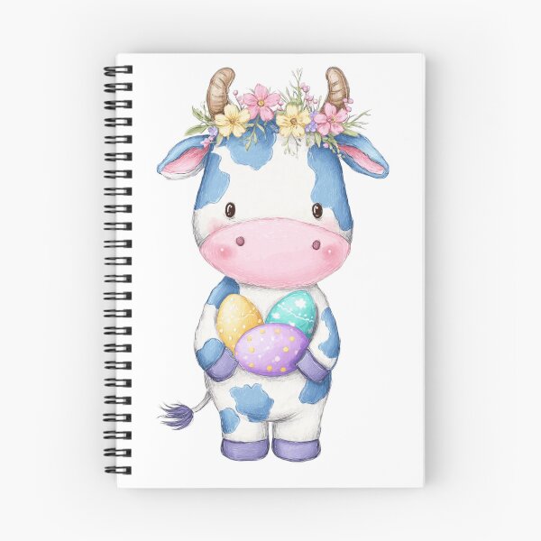 Item preview, Cute Easter Cow with Spring Floral Crown and Pastel Easter Eggs designed and sold by Tw1nsAIArt.