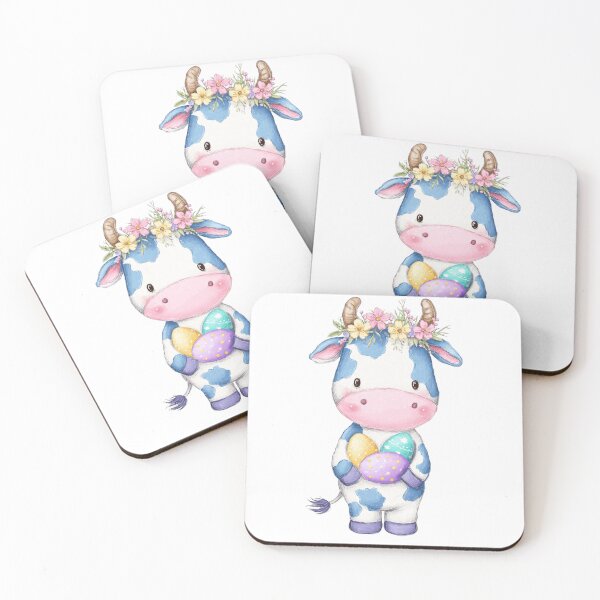 Item preview, Cute Easter Cow with Spring Floral Crown and Pastel Easter Eggs designed and sold by Tw1nsAIArt.
