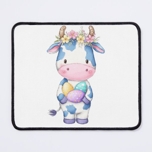 Item preview, Cute Easter Cow with Spring Floral Crown and Pastel Easter Eggs designed and sold by Tw1nsAIArt.