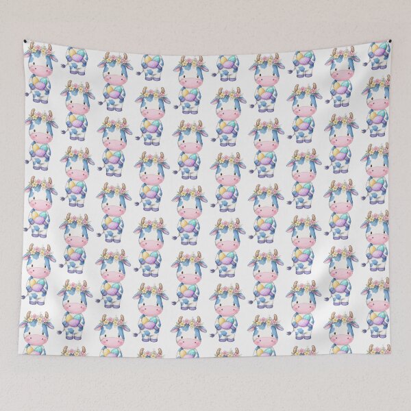 Item preview, Cute Easter Cow with Spring Floral Crown and Pastel Easter Eggs designed and sold by Tw1nsAIArt.