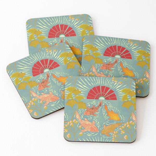 Item preview, Midnight Garden with Koi and Ginkgo Leaves designed and sold by phatlizzardart.