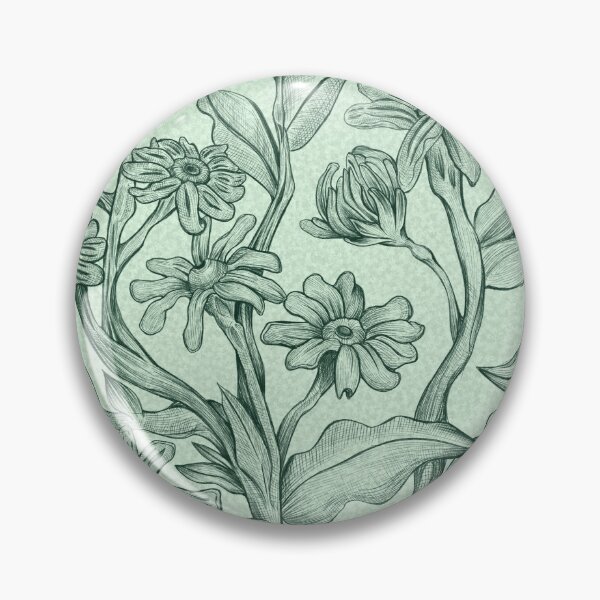 Item preview, Vintage Sage Green Botanical Wildflowers Line Art Pattern designed and sold by Daniela Vargas Ilustra.