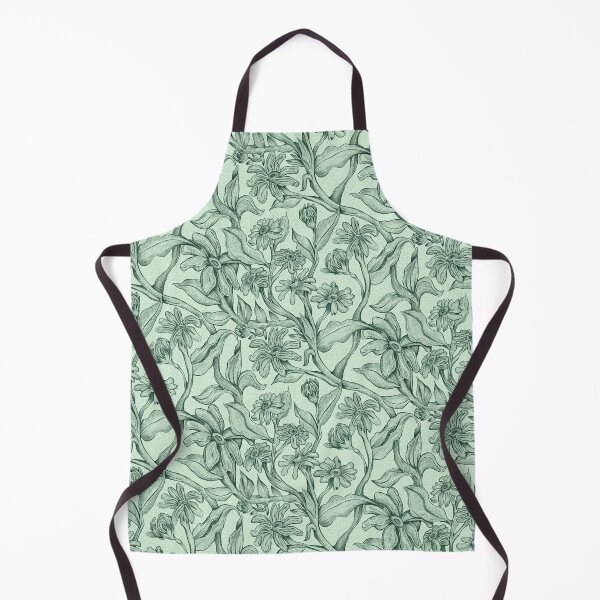 Item preview, Vintage Sage Green Botanical Wildflowers Line Art Pattern designed and sold by Daniela Vargas Ilustra.