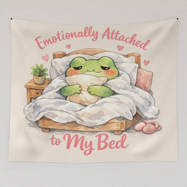 Item preview, Cute Frog Emotionally Attached to My Bed Watercolor Aesthetic Design designed and sold by StickyDelights.