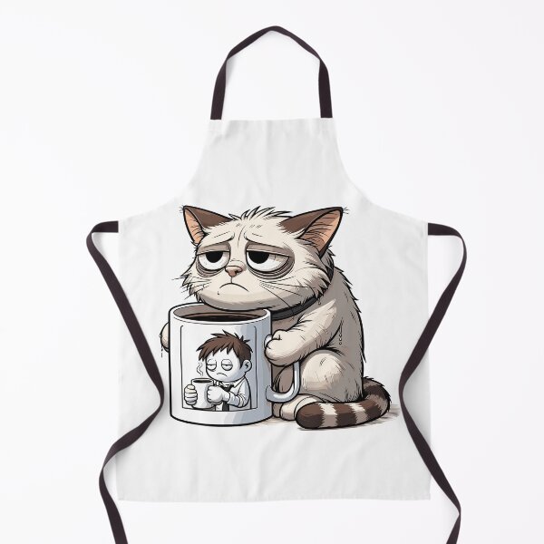 Item preview, Morning Mood Cat with Coffee – Grumpy Tired Kitty Illustration designed and sold by CyfroweMysli.