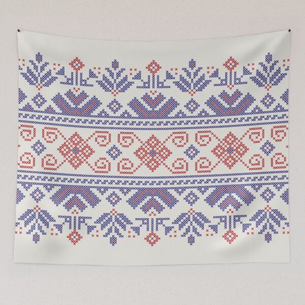 Item preview, Palestinian Embroidery Pattern Palestine Traditional Tatreez Art Design -red-blu designed and sold by Hurriyyatee.