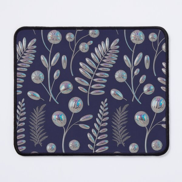 Item preview, Y3K Chrome Botanical Pattern Midnight Navy Holographic Silver Floral designed and sold by dose-of-art-lab.