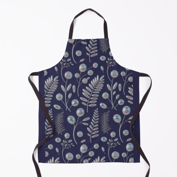 Item preview, Y3K Chrome Botanical Pattern Midnight Navy Holographic Silver Floral designed and sold by dose-of-art-lab.