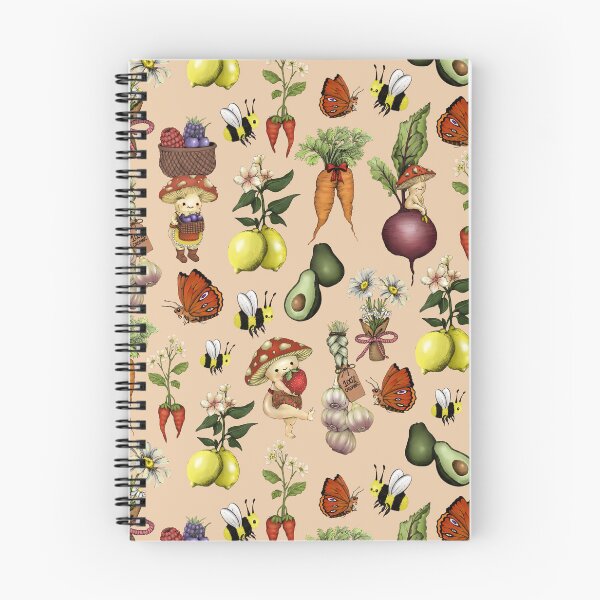 Artikelvorschau, Verspieltes Pilzgartenmuster mit Früchten, Gemüse und Bienen entworfen und verkauft von ReaDillo.
