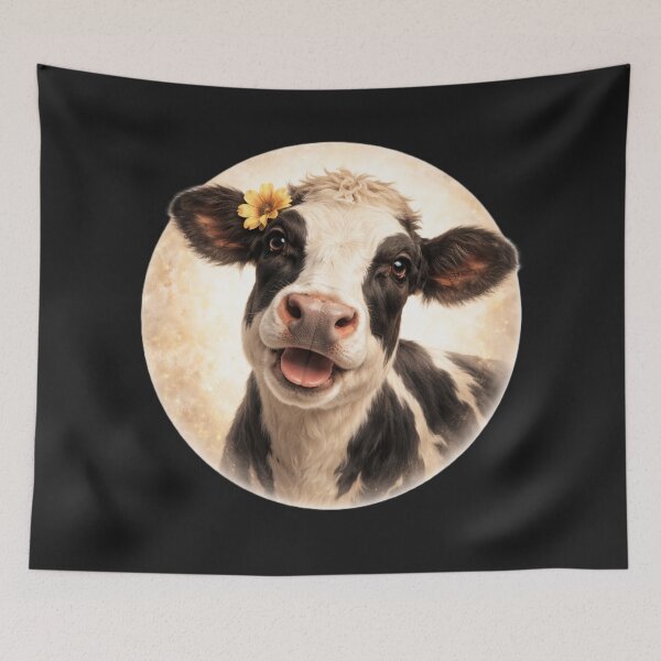 Item preview, Cow Personality Portrait – Soft Cream Circle Farm Animal Art designed and sold by TheJoyfulPen.