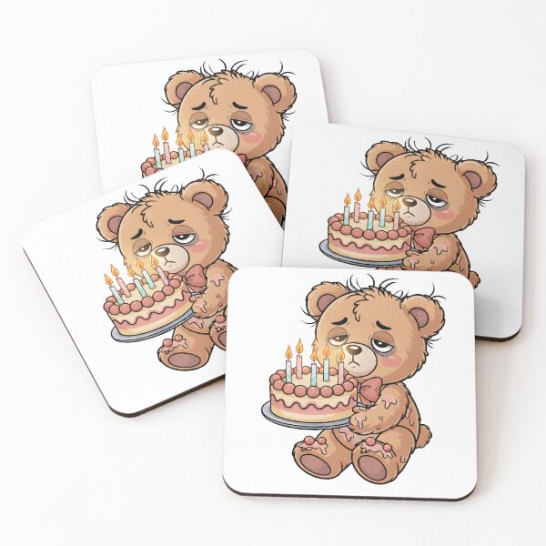 Item preview, depressed birthday bear with cake designed and sold by SeasonUnstable.