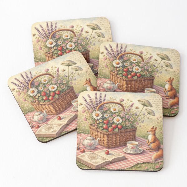 Item preview, Storybook Picnic Poetry – Wildflower Basket Cottagecore Tea Art designed and sold by ArtFreshStudio.