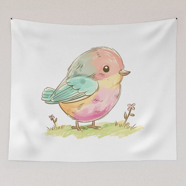 Item preview, Pastel Chubby Bird Watercolor - Cute Kawaii Soft Animal Art Print designed and sold by DesignArtist.ia.