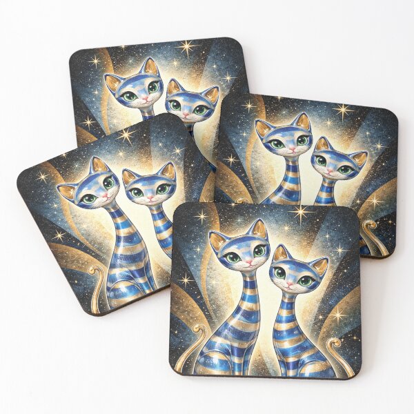 Item preview, Lapis Lazuli coloured long necked cats designed and sold by chihuahuashower.