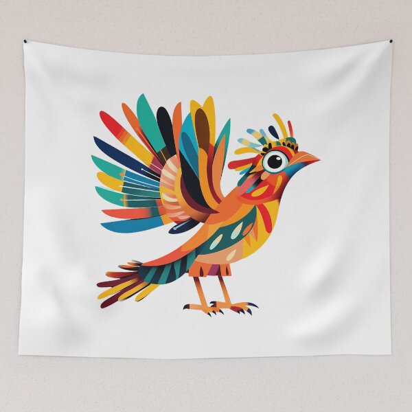 Item preview, Rainbow Phoenix Folk Art Bird - Vibrant Colorful Fantasy Art Print designed and sold by DesignArtist.ia.