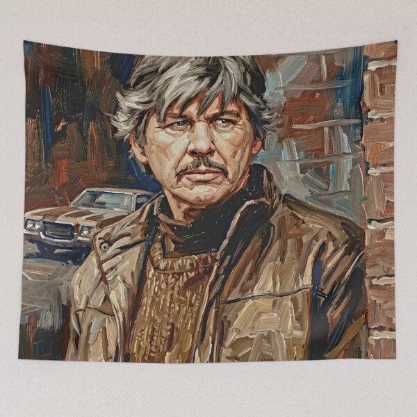 Item preview, The Urban Vigilante: Charles Bronson Grit & Iron Impasto Portrait designed and sold by Art's Diner.
