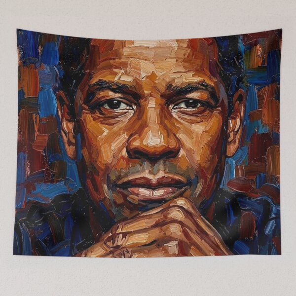 Item preview, The Master of Craft: Denzel Washington Earth-Tone Impasto Portrait designed and sold by Art's Diner.