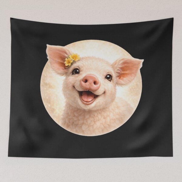Item preview, Pig Personality Portrait – Soft Cream Circle Farm Animal Art designed and sold by TheJoyfulPen.
