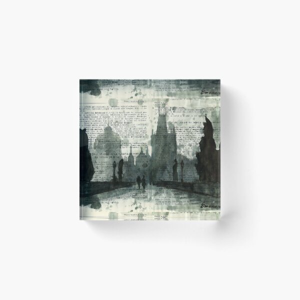 Item preview, Prague Charles Bridge Gothic Art, Vintage Book Page Illustration, Dark Academia Prague Skyline, Czech Republic Travel Artwork designed and sold by art2print.