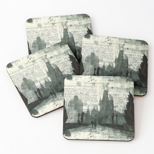 Item preview, Prague Charles Bridge Gothic Art, Vintage Book Page Illustration, Dark Academia Prague Skyline, Czech Republic Travel Artwork designed and sold by art2print.