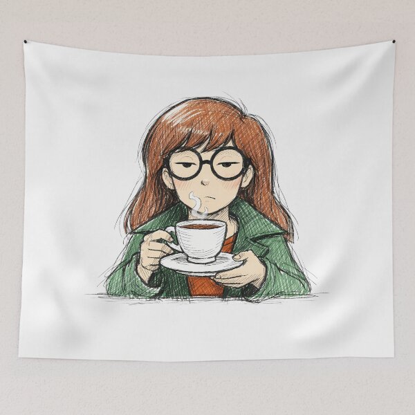 Item preview, DARIA MORGENDORFFER WITH COFFEE CUP designed and sold by LIS AND MELIVERSO.