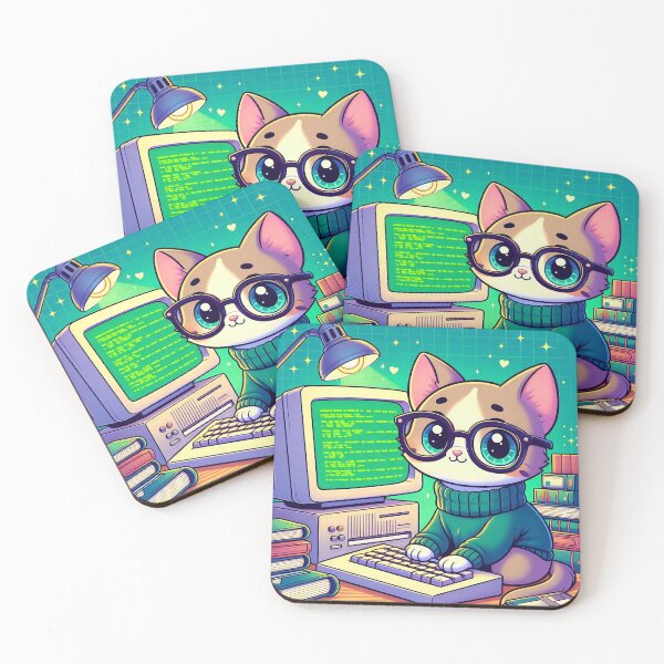 Item preview, Cute Nerdy Cat Retro Computer Cartoon designed and sold by CuteThingsWorld.