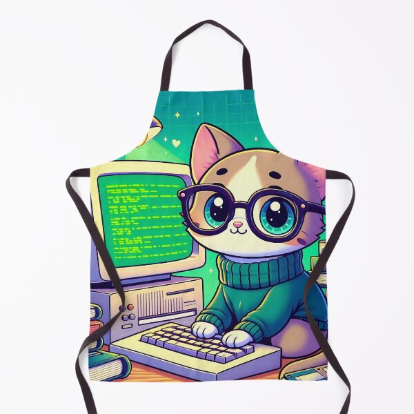 Item preview, Cute Nerdy Cat Retro Computer Cartoon designed and sold by CuteThingsWorld.