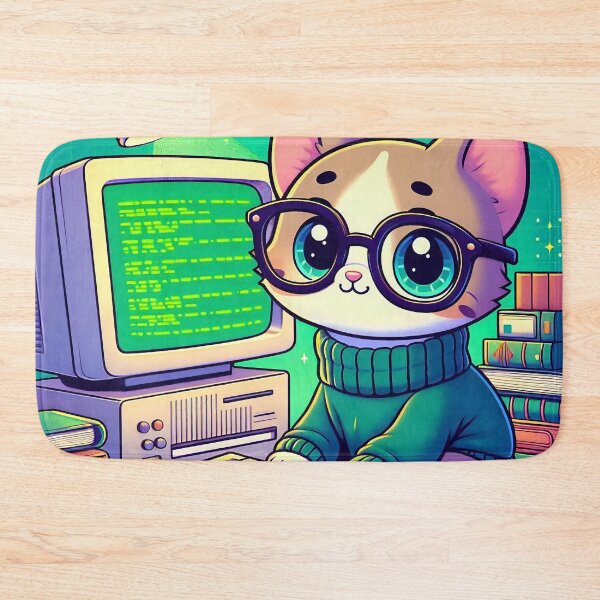 Item preview, Cute Nerdy Cat Retro Computer Cartoon designed and sold by CuteThingsWorld.
