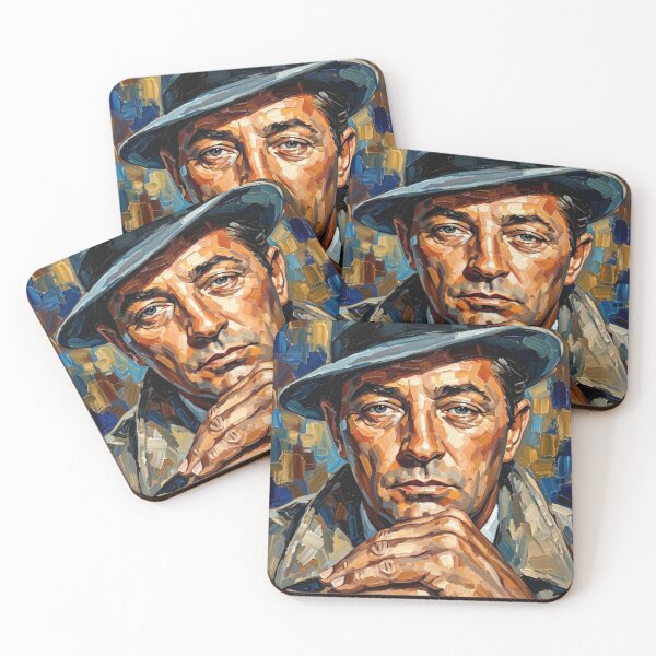 Item preview, The Noir Anti-Hero: Robert Mitchum Trench Coat Impasto Portrait designed and sold by Art's Diner.