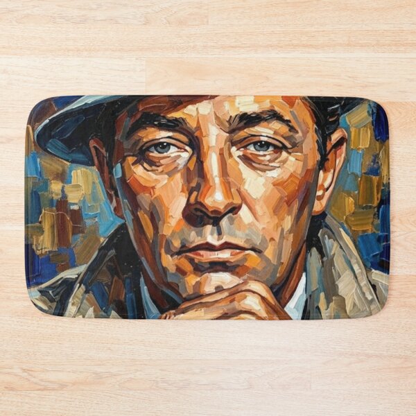 Item preview, The Noir Anti-Hero: Robert Mitchum Trench Coat Impasto Portrait designed and sold by Art's Diner.
