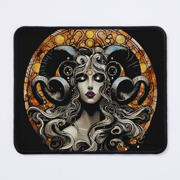 Item preview, Aries Sticker Zodiac Art Nouveau | Gold Celestial Ram Portrait designed and sold by Ojo de Lilith.