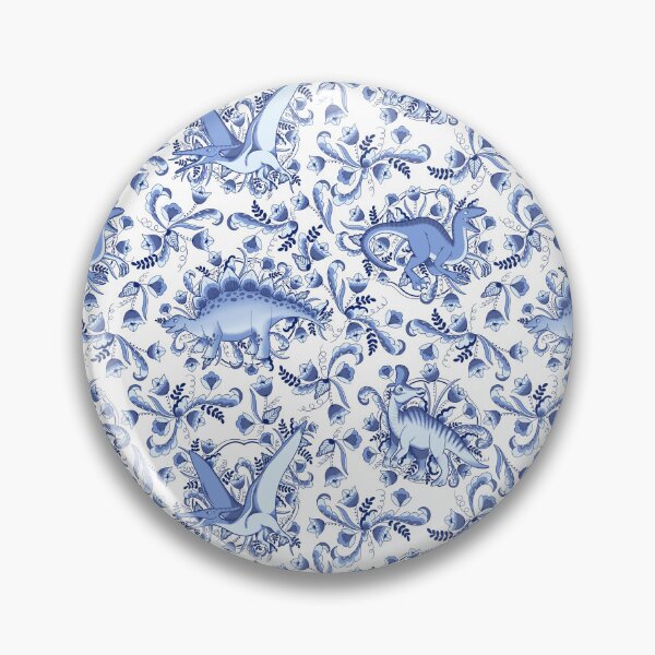 Item preview, Jurassic Delft in Blue - Dinosaurs in Florals designed and sold by mikaelaK.