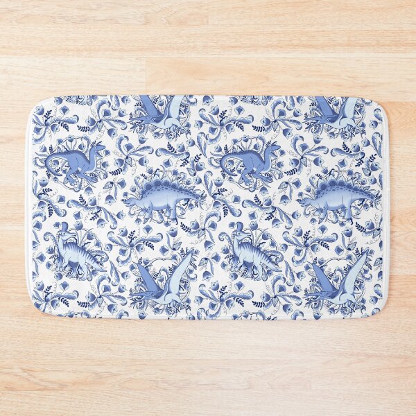 Item preview, Jurassic Delft in Blue - Dinosaurs in Florals designed and sold by mikaelaK.