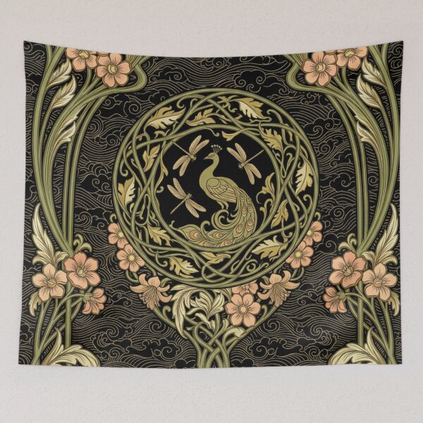 Item preview, Organic Perfection Art Nouveau Peacock Dragonflies and Squirrels designed and sold by Ciervo Primavera.