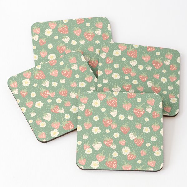 Item preview, Sage green floral strawberry summer picnic pattern  designed and sold by Patternandflow.